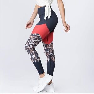 Yelete Active Red and Black Leopard Leggings